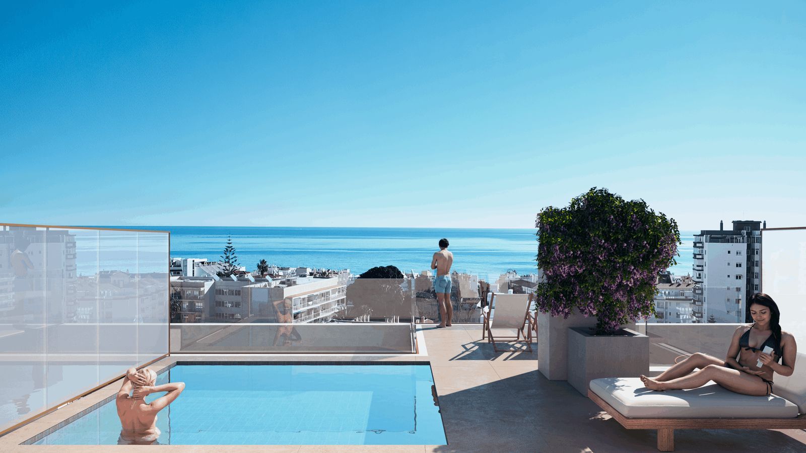 Rooftop zwembad met uitzicht op zee bij Bastión Sea Views