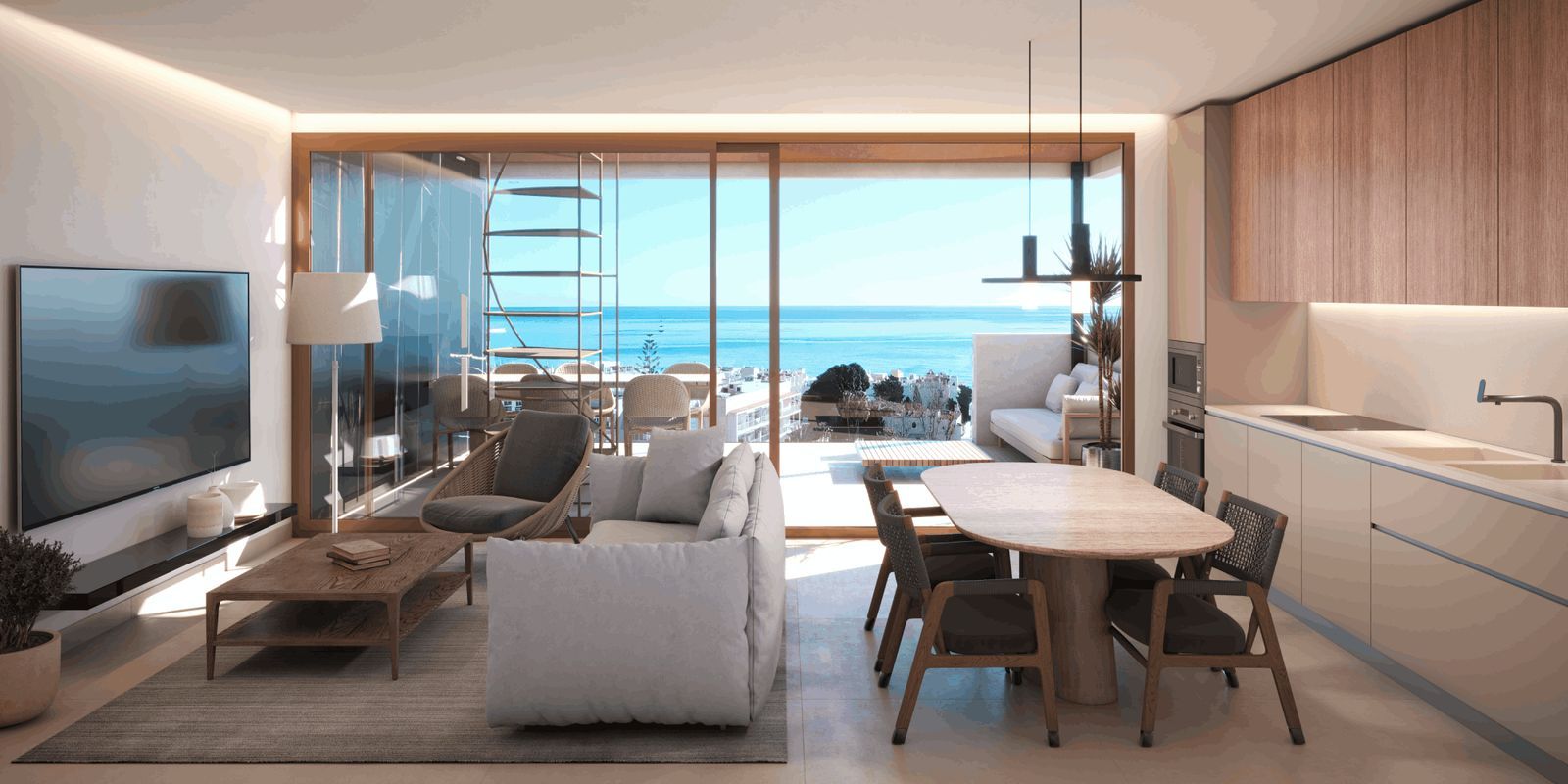 Modern appartement interieur met uitzicht op zee bij Bastión Sea Views.